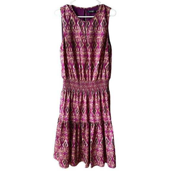 Lauren Ralph Lauren Dress Size 10 Purple Geometric Midi - Picture 1 of 10